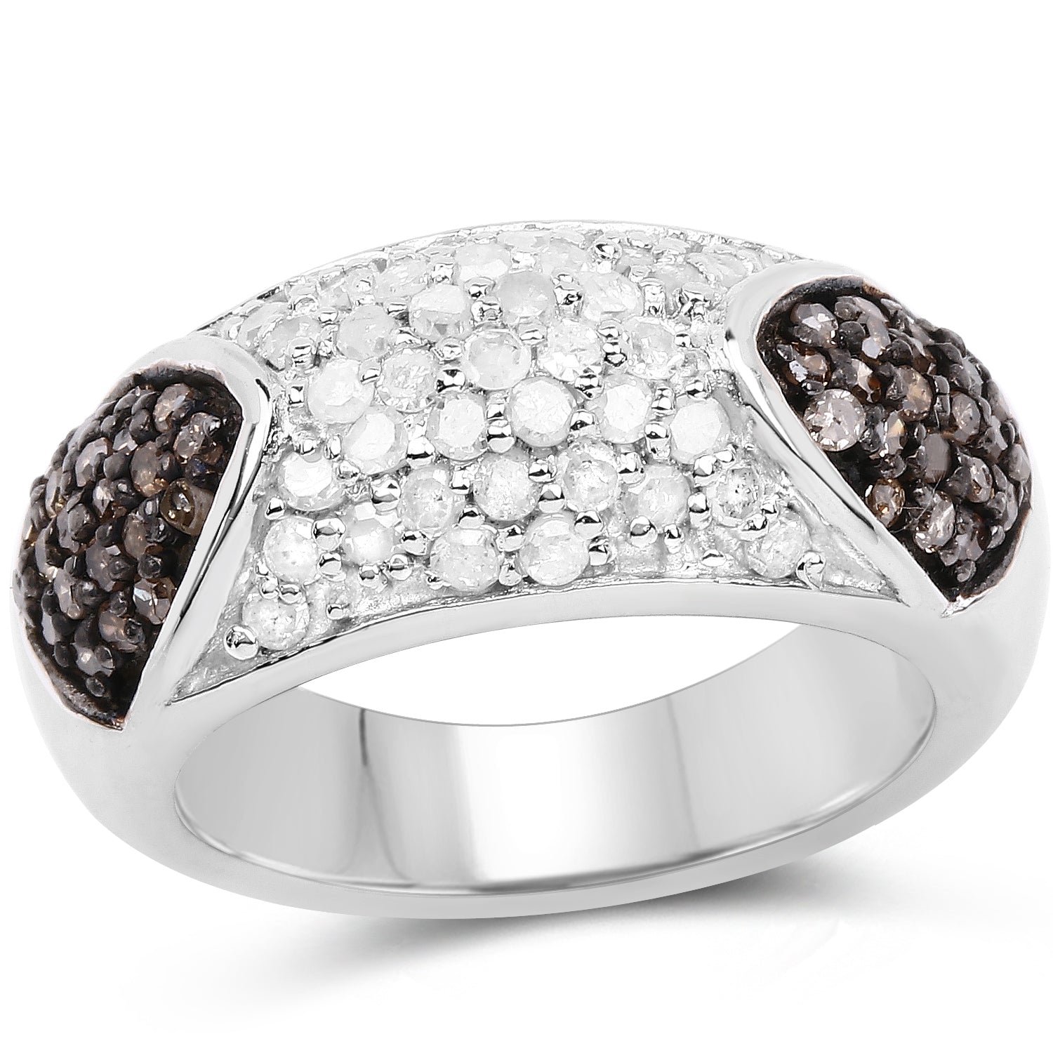 0.94 Carat Genuine Champagne Diamond and White Diamond .925 Sterling Silver Ring on sale at MyriadMart