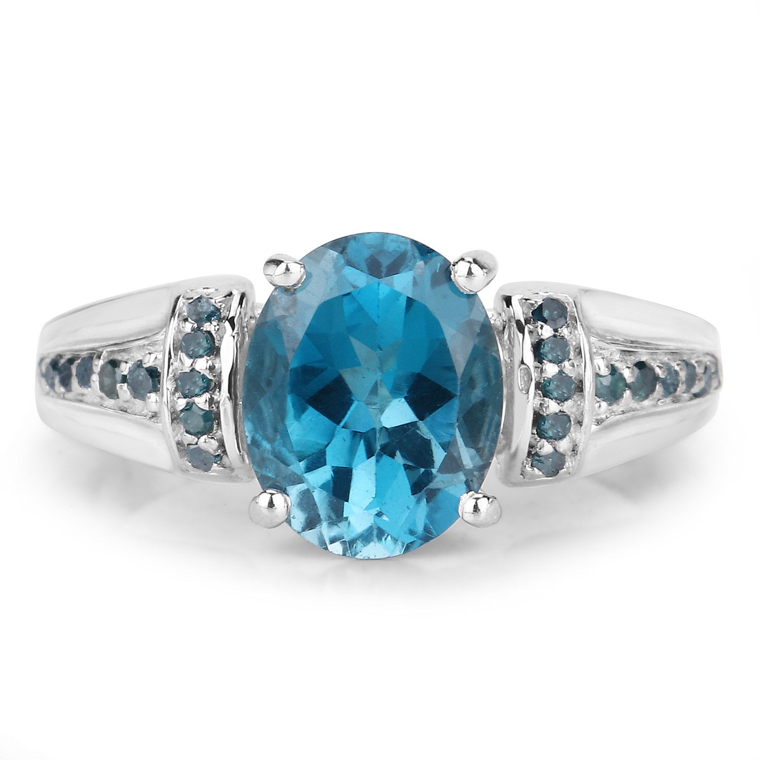 2.72 Carat Genuine London Blue Topaz and Blue Diamond .925 Sterling Silver Ring on sale at MyriadMart
