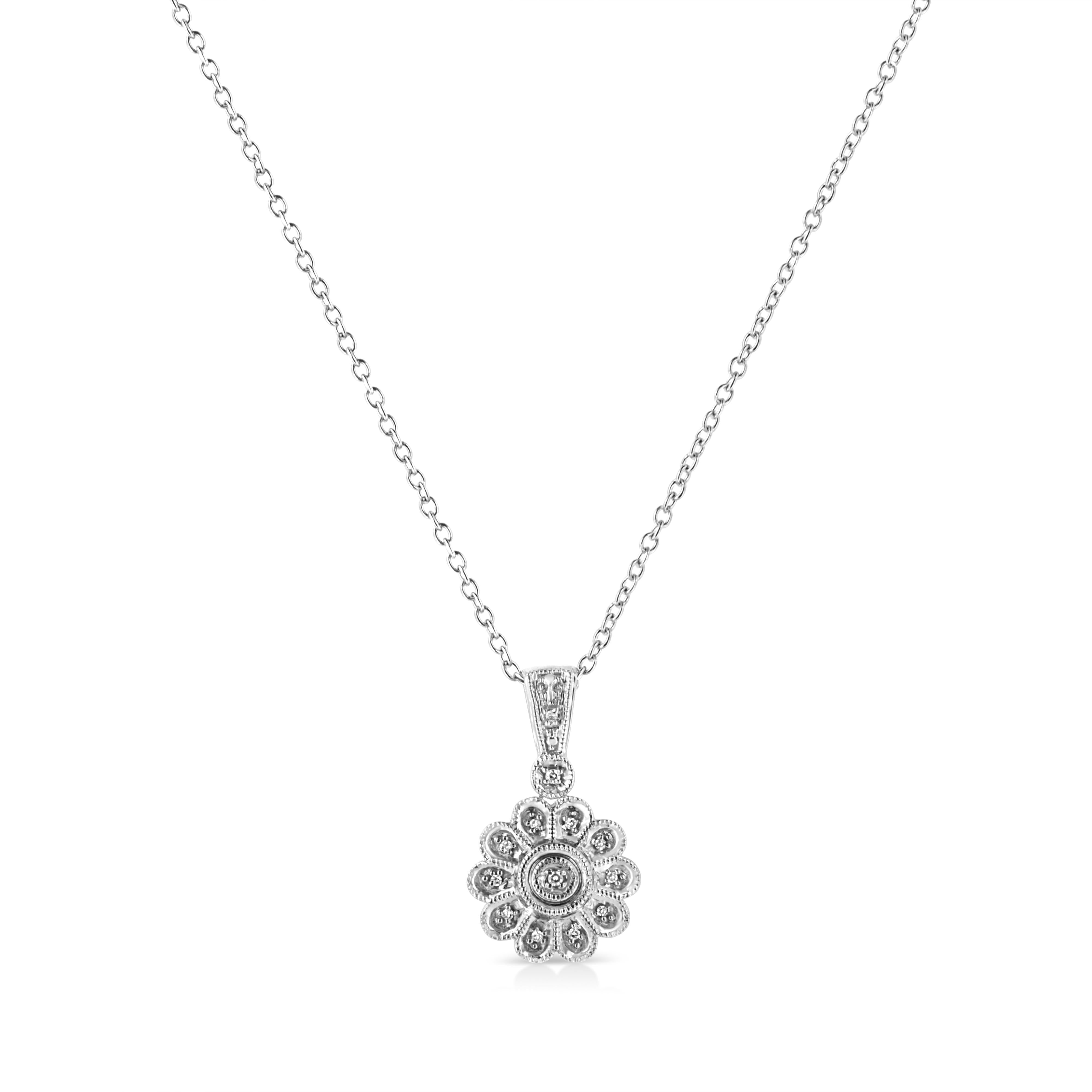 .925 Sterling Silver Diamond Accent Sunburst Milgrain 18" Pendant Necklace I-J Color, I1-I2 Clarity on sale at MyriadMart