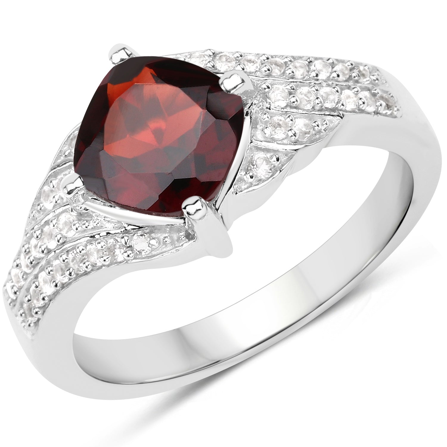 1.67 Carat Genuine Garnet and White Topaz .925 Sterling Silver Ring on sale at MyriadMart