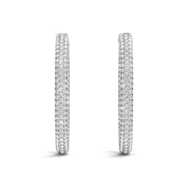 14k White Gold Diamond Hoop Double Sided Three Row Earrings 2 cttw on sale at MyriadMart