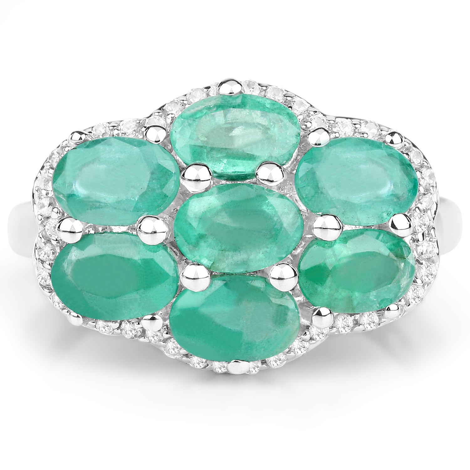 3.33 Carat Genuine Zambian Emerald and White Zircon .925 Sterling Silver Ring on sale at MyriadMart