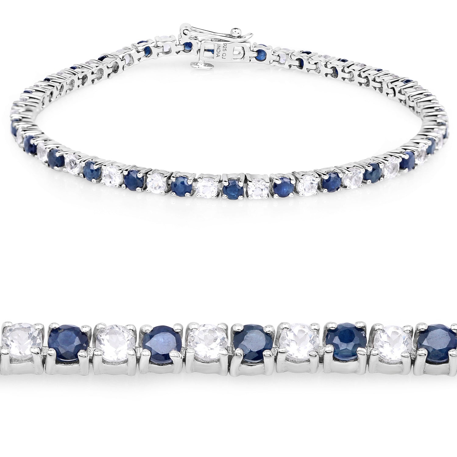 6.87 ct. t.w. Blue Sapphire and White Topaz Bracelet in Sterling Silver on sale at MyriadMart