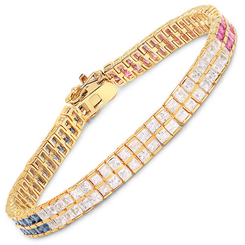 14K Yellow Gold Plated 9.52 Carat Genuine Blue Sapphire and White Sapphire .925 Sterling Silver Bracelet on sale at MyriadMart