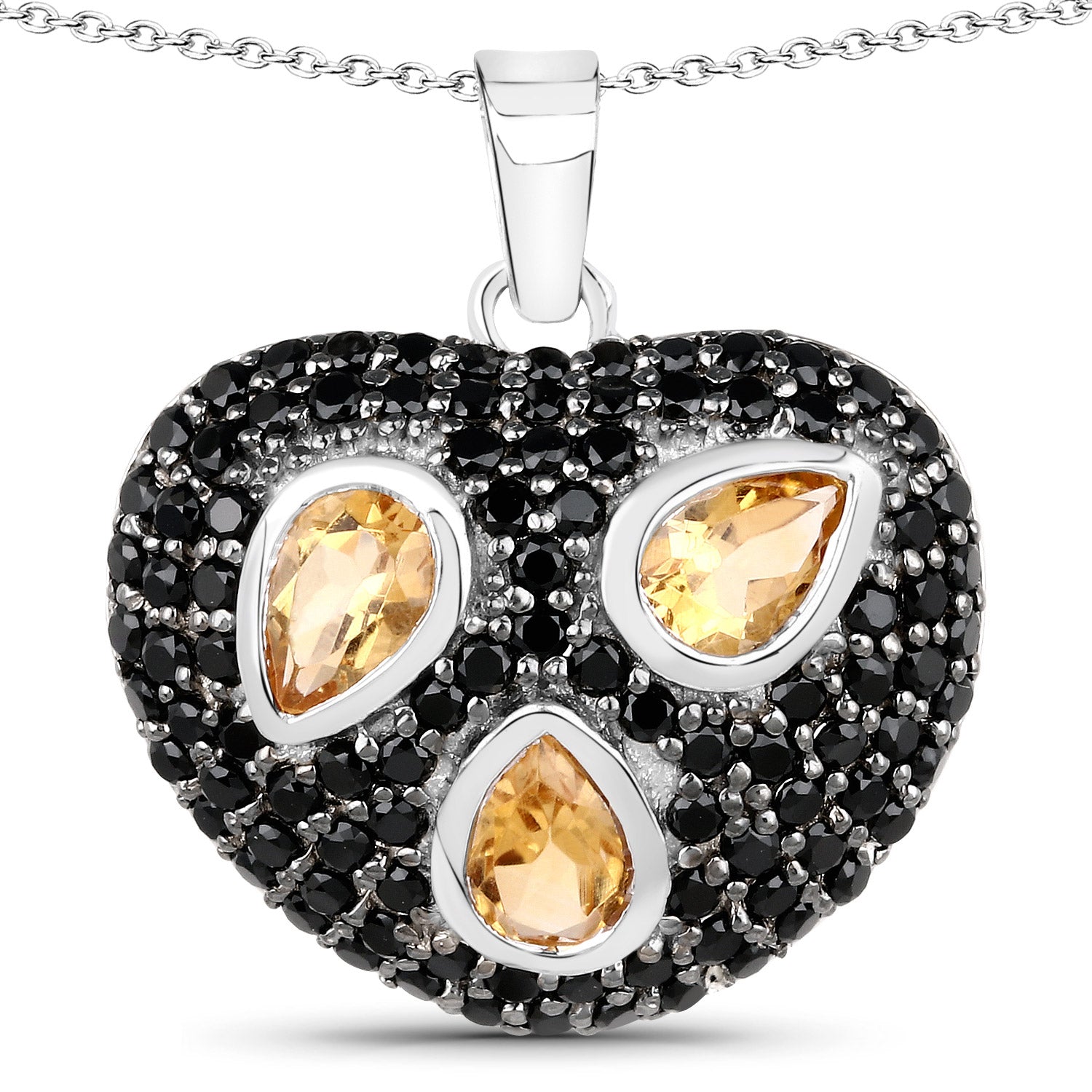 3.19 Carat Genuine Citrine and Black Spinel .925 Sterling Silver Pendant on sale at MyriadMart