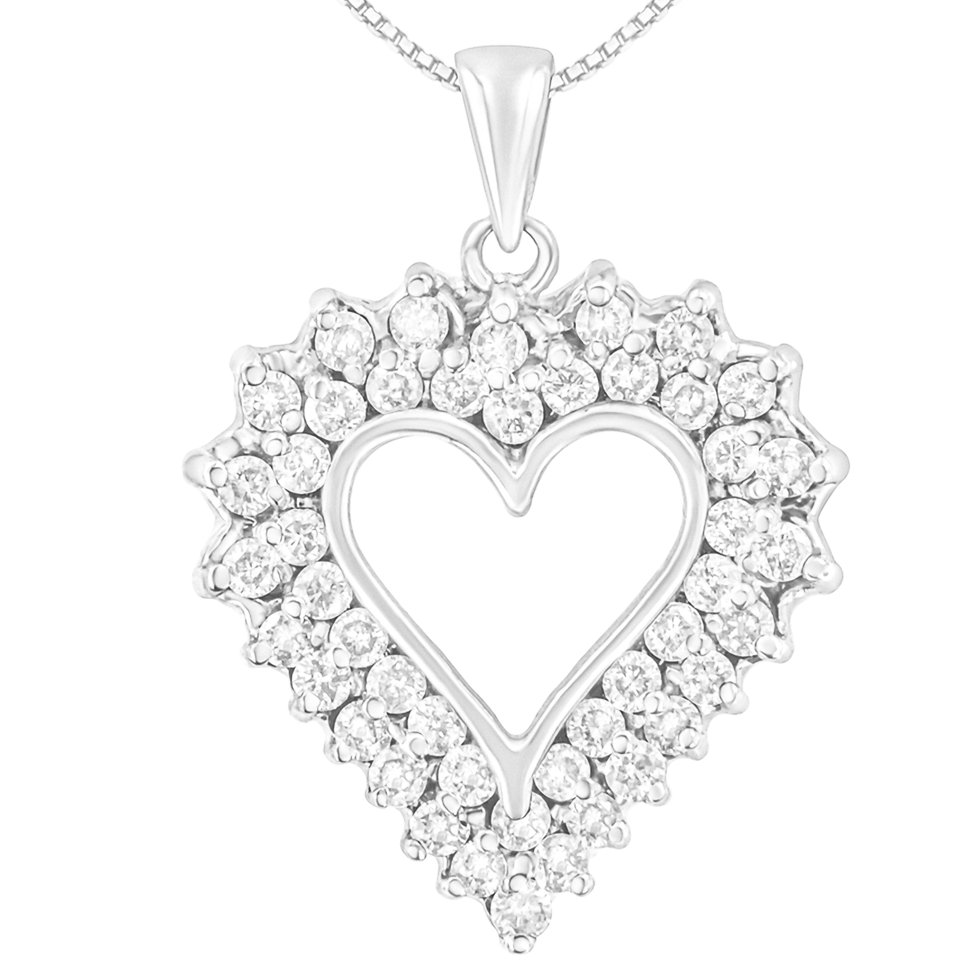 925 Sterling Silver 4.0 Cttw Diamond Two Row Open Heart 18" Pendant Necklace I-J Color, I2-I3 Clarity on sale at MyriadMart