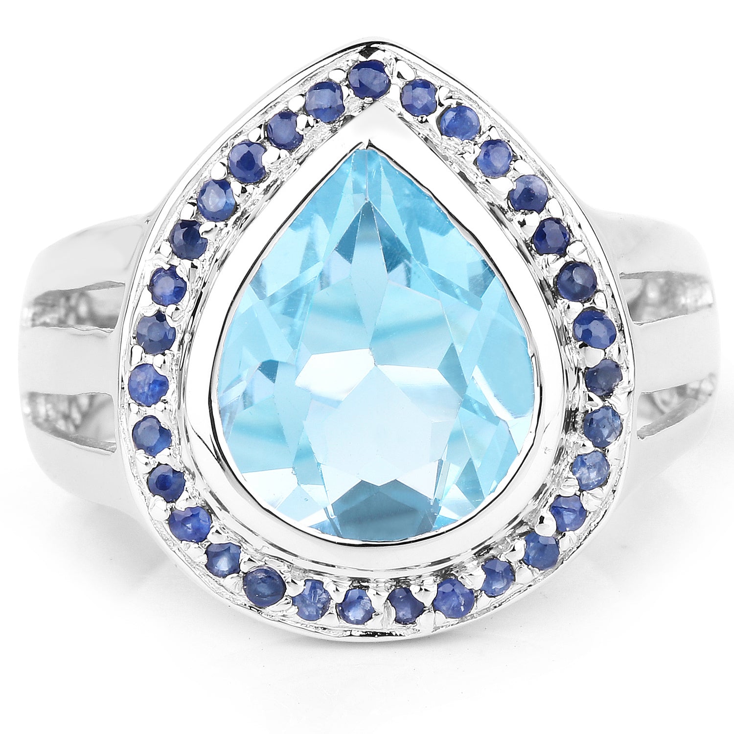 5.42 Carat Genuine Blue Topaz and Blue Sapphire .925 Sterling Silver Ring on sale at MyriadMart