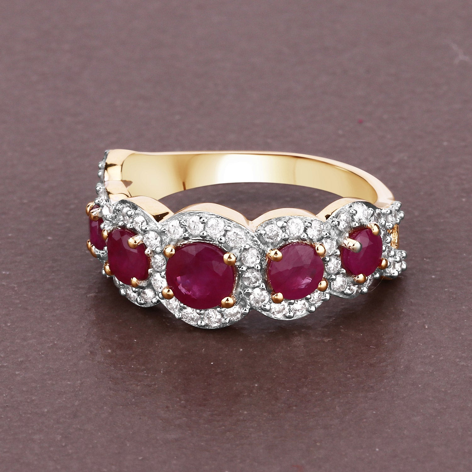 1.99 Carat Genuine Ruby and White Diamond 14K Yellow Gold Ring on sale at MyriadMart