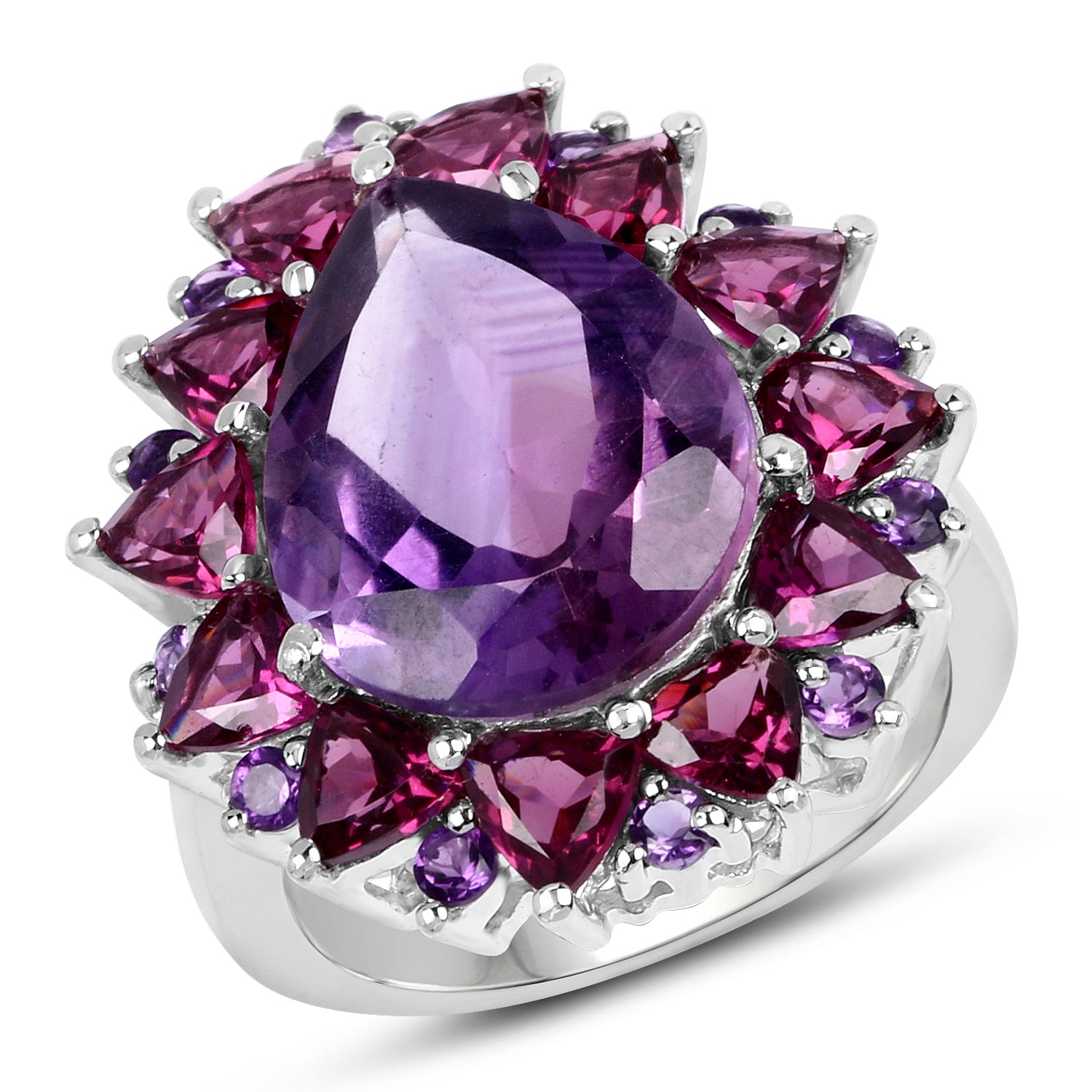 11.22 Carat Genuine Amethyst & Rhodolite .925 Sterling Silver Ring on sale at MyriadMart