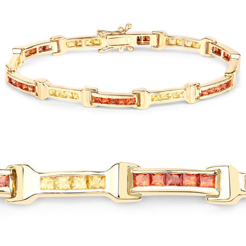 6.48 Carat Genuine Orange Sapphire and Yellow Sapphire .925 Sterling Silver Bracelet on sale at MyriadMart