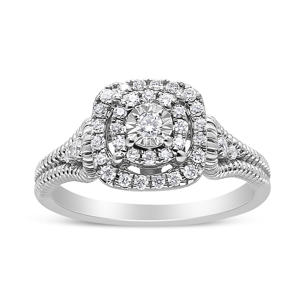 .925 Sterling Silver 1/3 Cttw Miracle Set Round-Cut Diamond Cocktail Ring H-I Color, I1-I2 Clarity - Size 7 on sale at MyriadMart