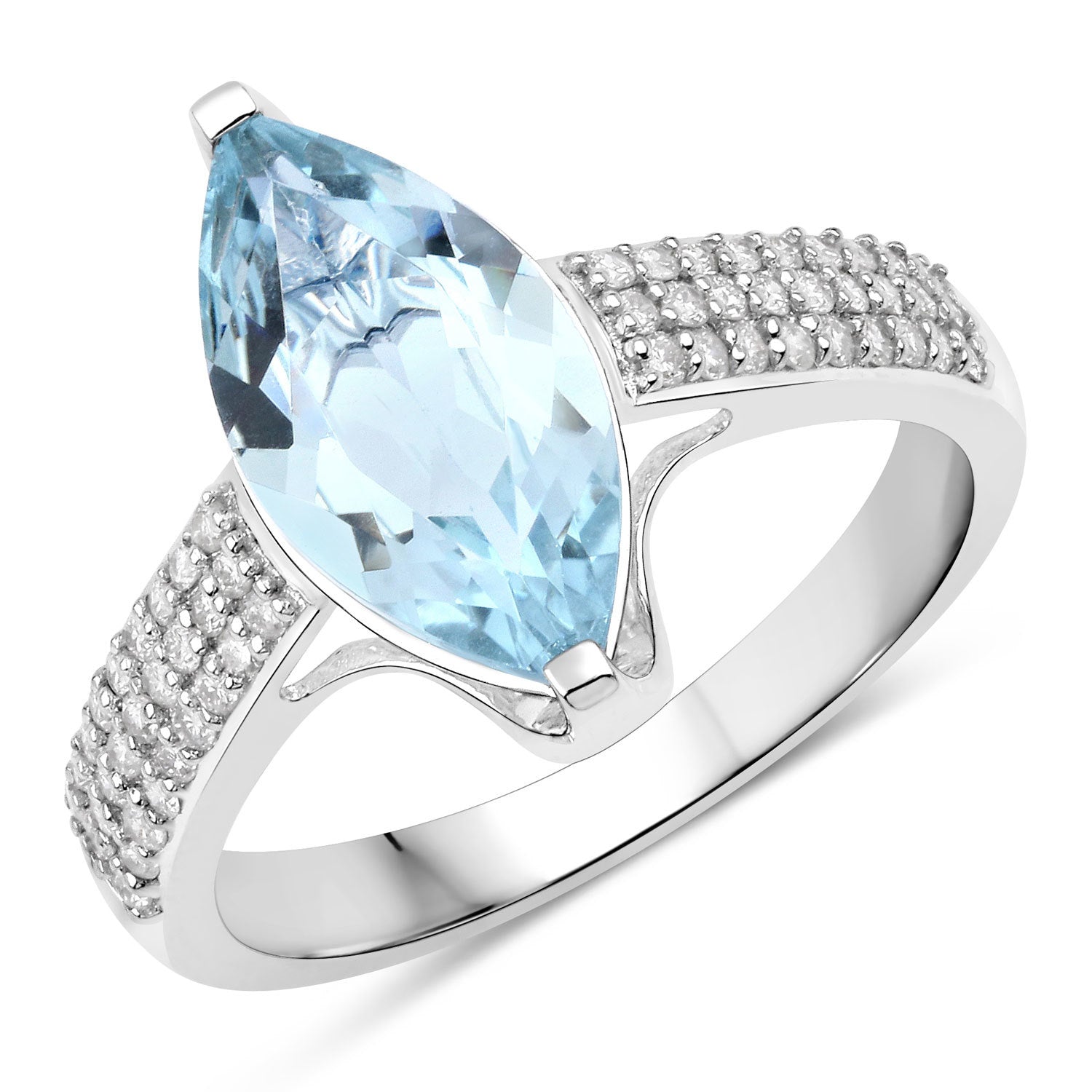 2.09 Carat Genuine Aquamarine and White Diamond 14K White Gold Ring on sale at MyriadMart