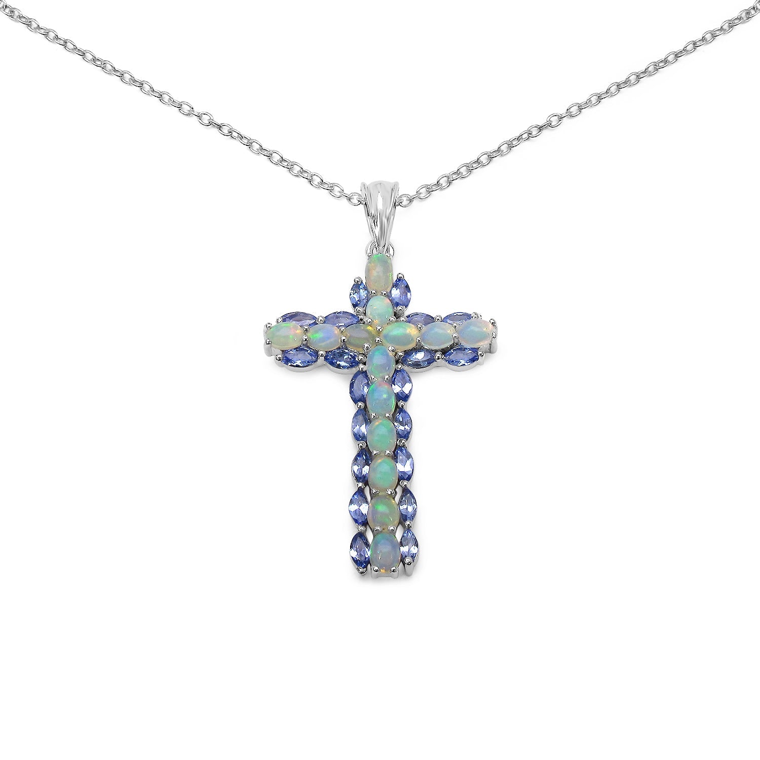 3.32 Carat Genuine Ethiopian Opal and Tanzanite .925 Sterling Silver Pendant on sale at MyriadMart