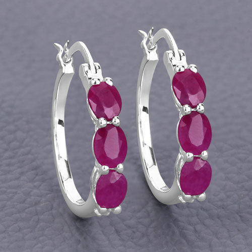 1.81 Carat Genuine Ruby and White Diamond .925 Sterling Silver Earrings on sale at MyriadMart