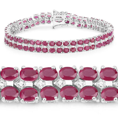 20.03 Carat Glass Filled Ruby and White Topaz .925 Sterling Silver Bracelet on sale at MyriadMart