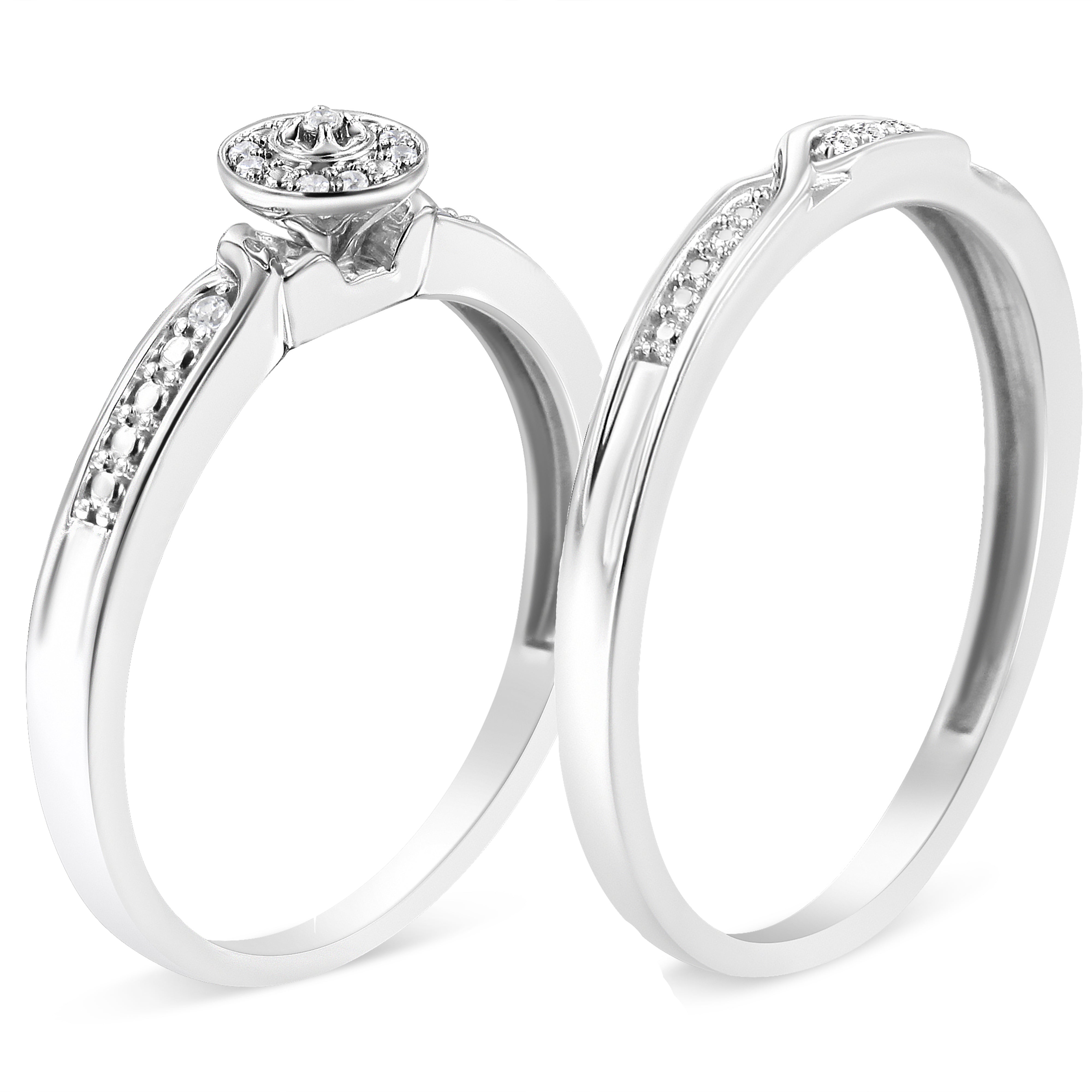 .925 Sterling Silver Diamond Accent Frame Twist Shank Bridal Set Ring and Band I-J Color, I3 Clarity - Size 7 on sale at MyriadMart