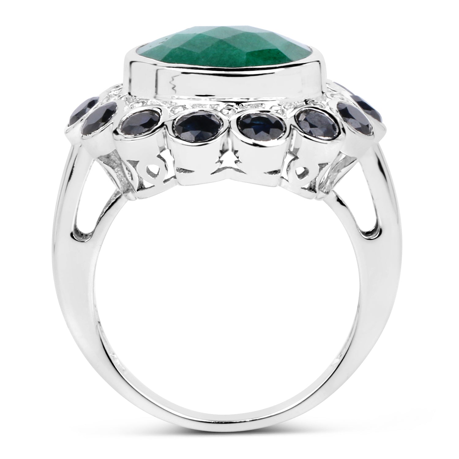 6.88 Carat Dyed Emerald & Blue Sapphire .925 Sterling Silver Ring on sale at MyriadMart