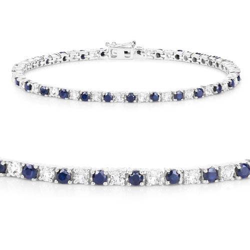 6.87 ct. t.w. Blue Sapphire and White Topaz Bracelet in Sterling Silver on sale at MyriadMart