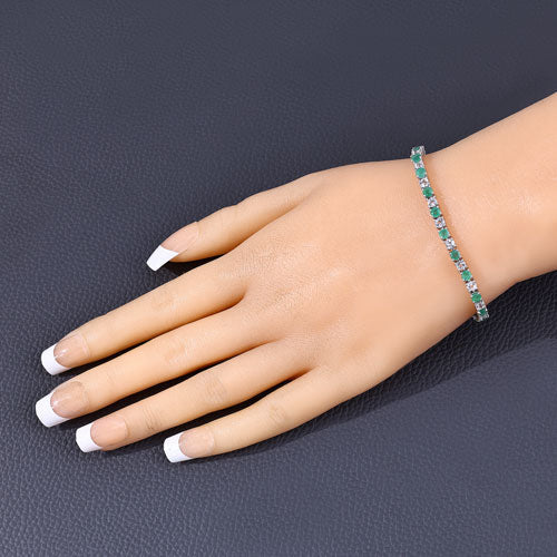 5.77 Carat Genuine Emerald and White Topaz .925 Sterling Silver Bracelet on sale at MyriadMart