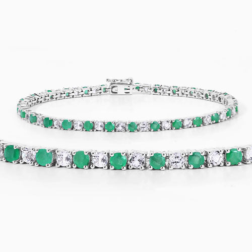 5.77 Carat Genuine Emerald and White Topaz .925 Sterling Silver Bracelet on sale at MyriadMart