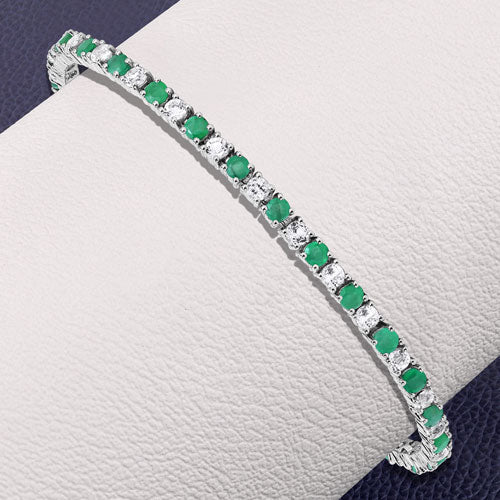 5.77 Carat Genuine Emerald and White Topaz .925 Sterling Silver Bracelet on sale at MyriadMart