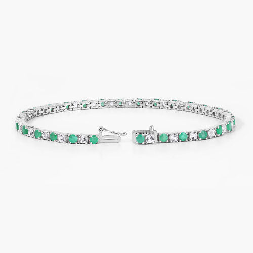 5.77 Carat Genuine Emerald and White Topaz .925 Sterling Silver Bracelet on sale at MyriadMart