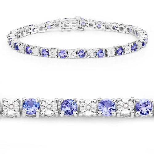 5.44 Carat Genuine Tanzanite and White Diamond .925 Sterling Silver Bracelet on sale at MyriadMart