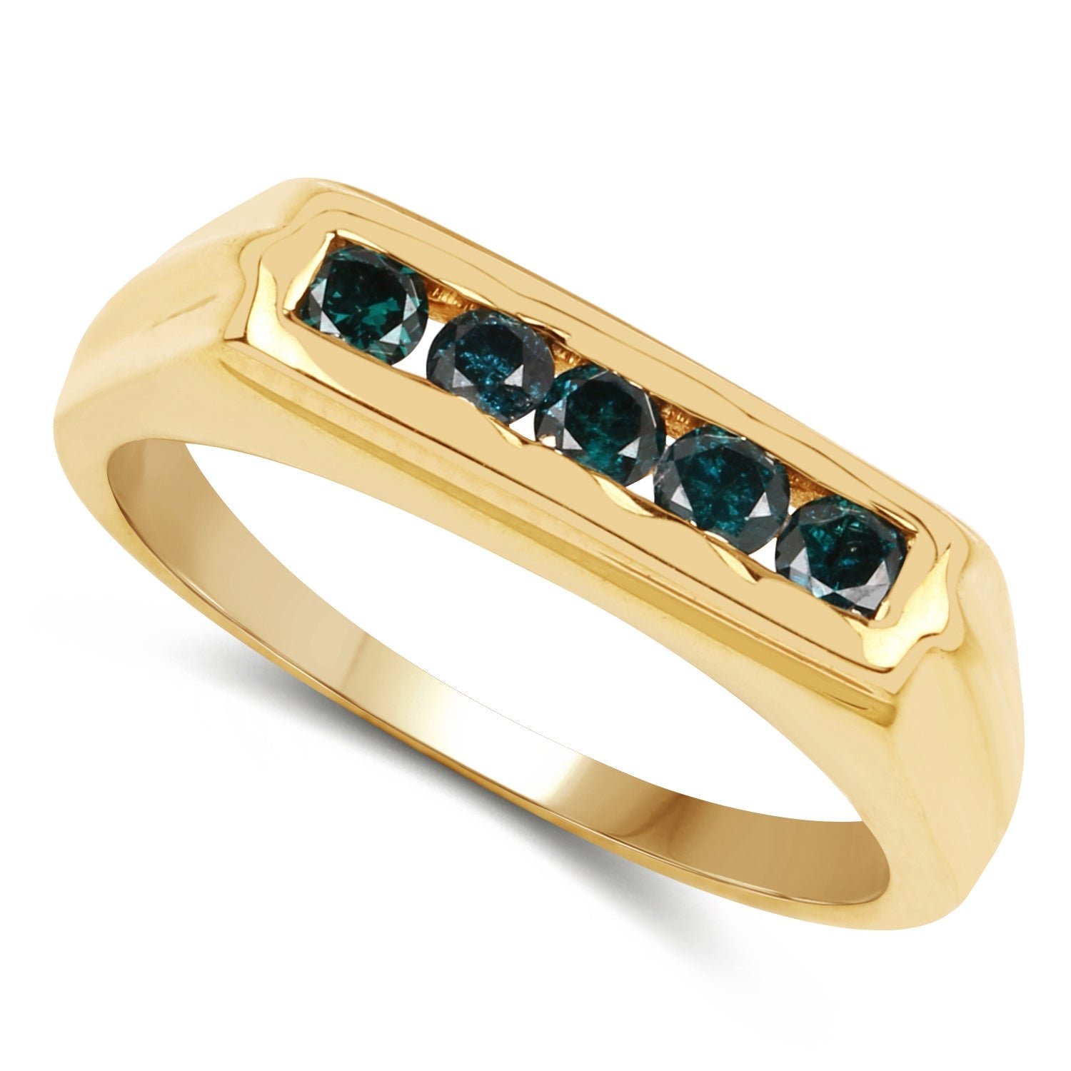 14K Yellow Gold Plated 0.50 Carat Genuine Blue Diamond .925 Sterling Silver Ring on sale at MyriadMart