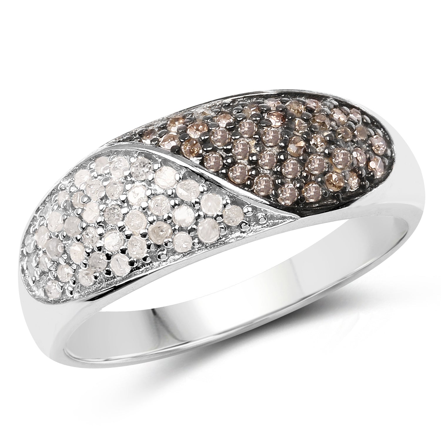 0.32 Carat Genuine Champagne Diamond and White Diamond .925 Sterling Silver Ring on sale at MyriadMart