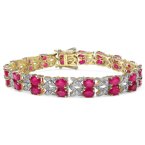 14K Yellow Gold Plated 18.32 Carat Genuine Glass Filled Ruby & White Diamond .925 Sterling Silver Bracelet on sale at MyriadMart