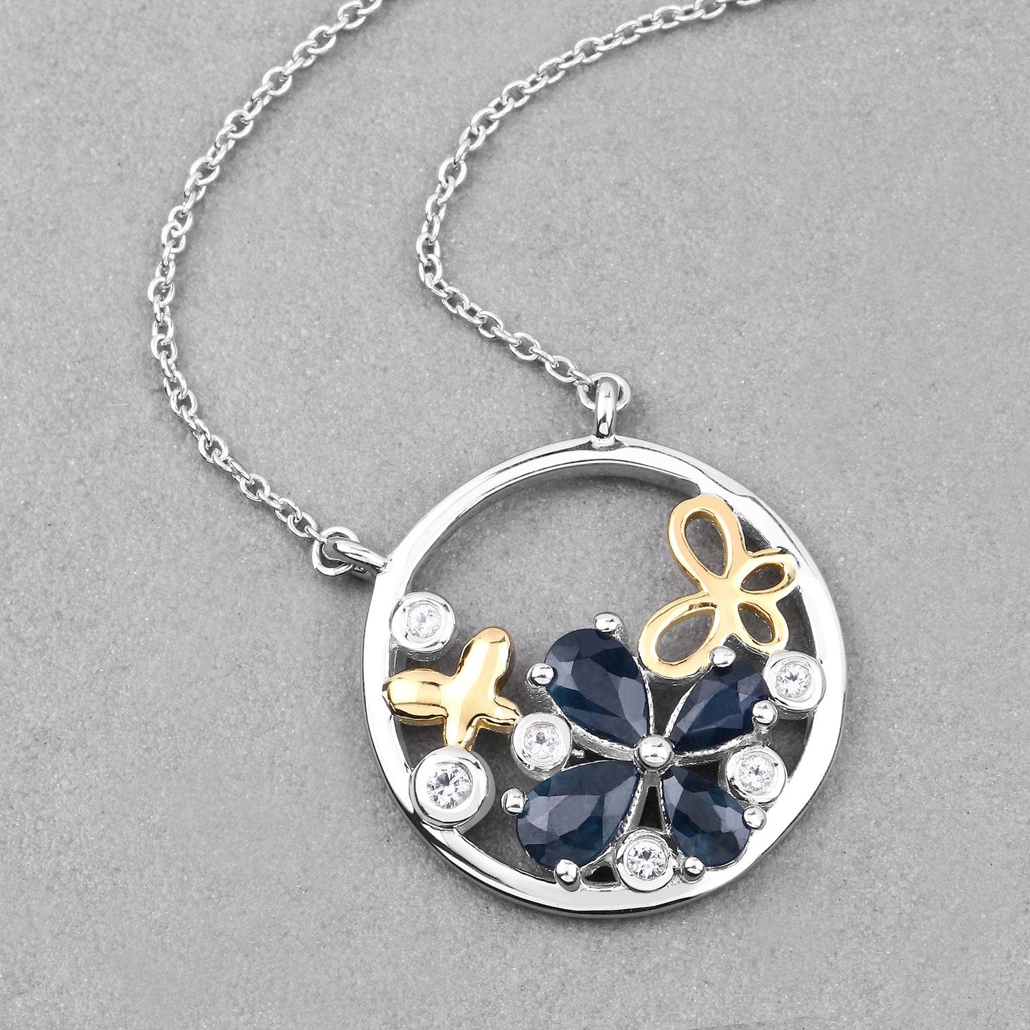1.41 Carat Genuine Blue Sapphire and White Topaz .925 Sterling Silver Pendant on sale at MyriadMart