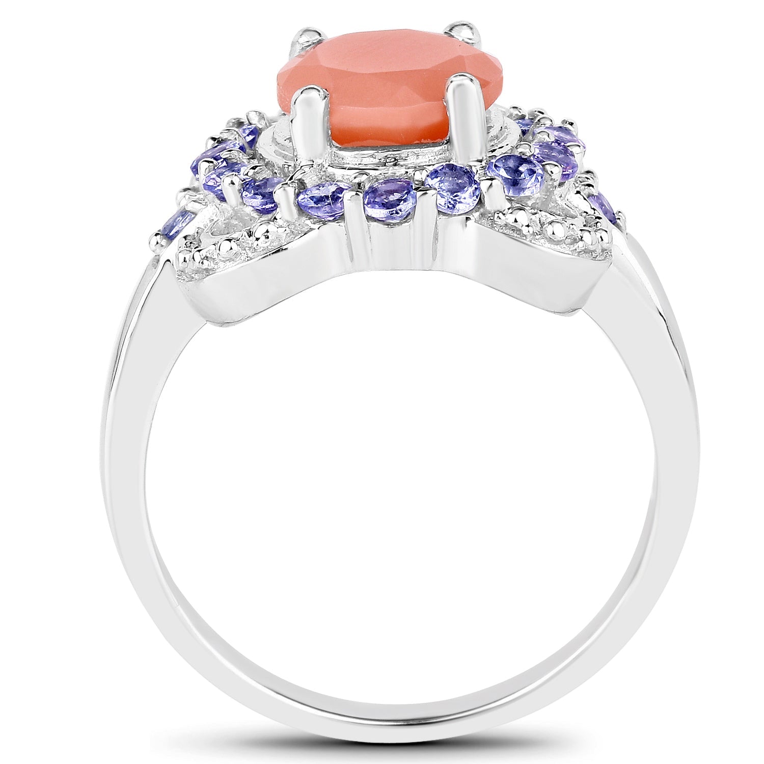 2.87 Carat Genuine Peach Moonstone and Tanzanite .925 Sterling Silver Ring on sale at MyriadMart