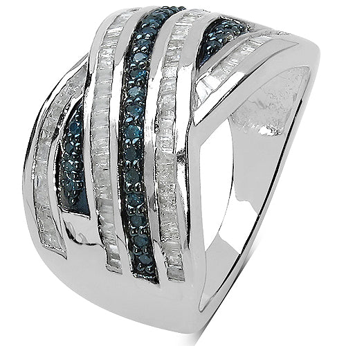 1.02 Carat Genuine Blue Diamond & White Diamond .925 Sterling Silver Ring on sale at MyriadMart