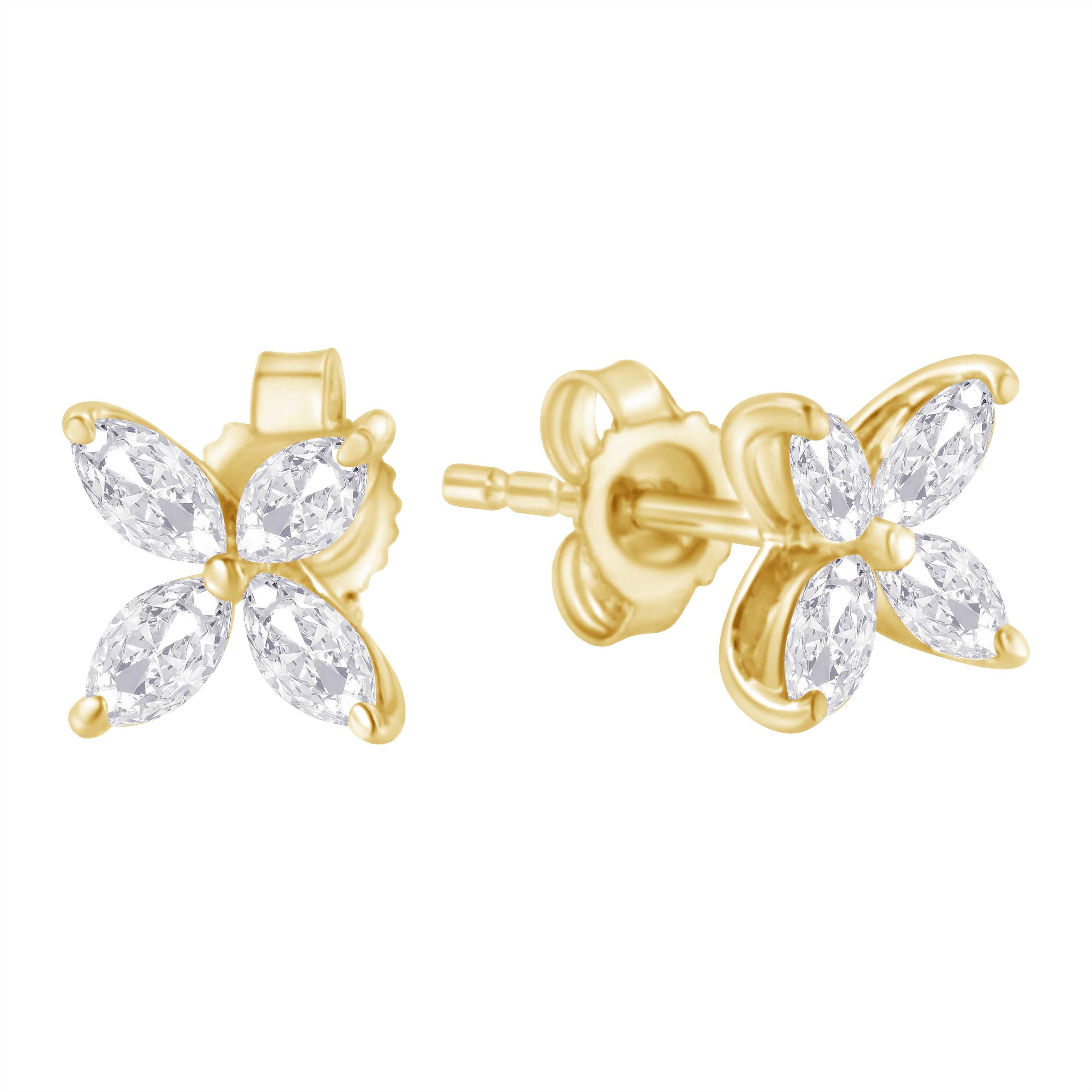 14K White Gold 1/2 Cttw Marquise Diamond 8 Stone Floral Leaf Stud Earrings H-I Color, SI1-SI2 Clarity on sale at MyriadMart