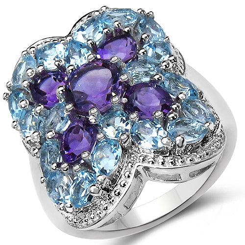 5.53 Carat Genuine Amethyst & Blue Topaz .925 Sterling Silver Ring on sale at MyriadMart