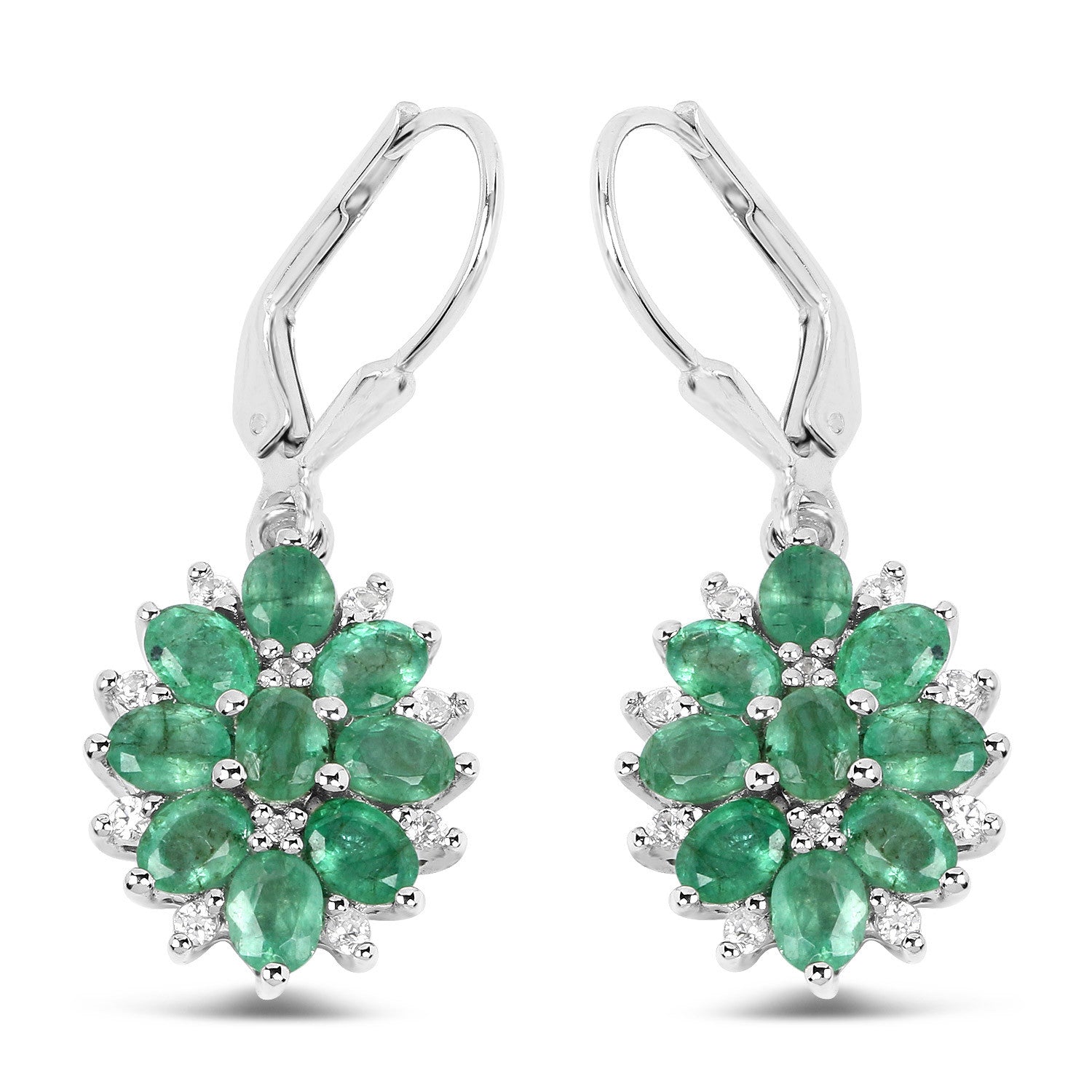 3.04 Carat Genuine Zambian Emerald and White Zircon .925 Sterling Silver Earrings on sale at MyriadMart