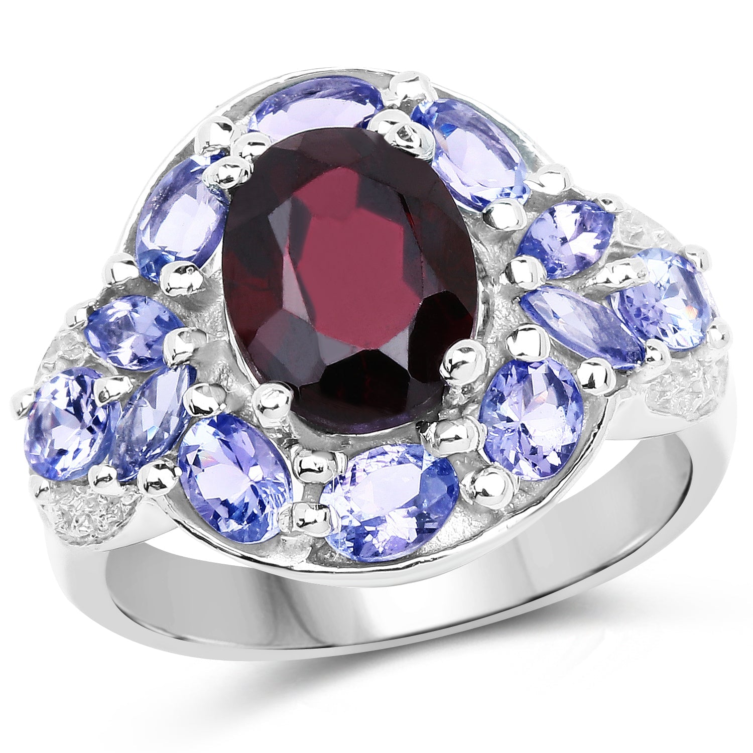 4.20 Carat Genuine Garnet, Tanzanite & White Topaz .925 Sterling Silver Ring on sale at MyriadMart