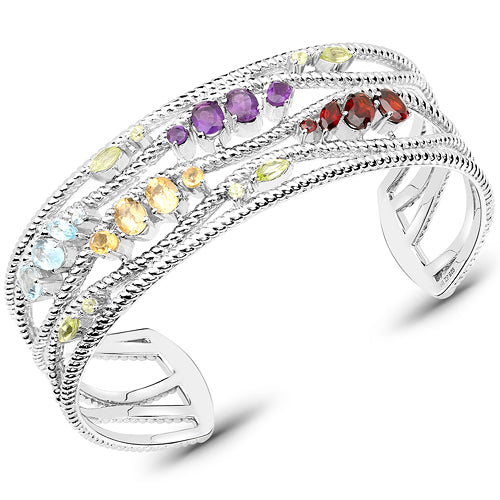 4.82 Carat Genuine Multi Stones .925 Sterling Silver Cuff Bangle on sale at MyriadMart