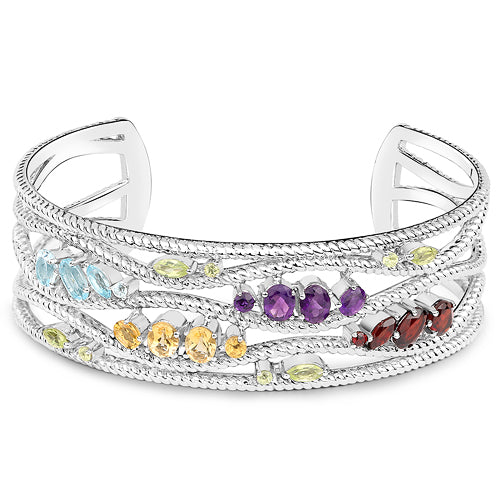 4.82 Carat Genuine Multi Stones .925 Sterling Silver Cuff Bangle on sale at MyriadMart