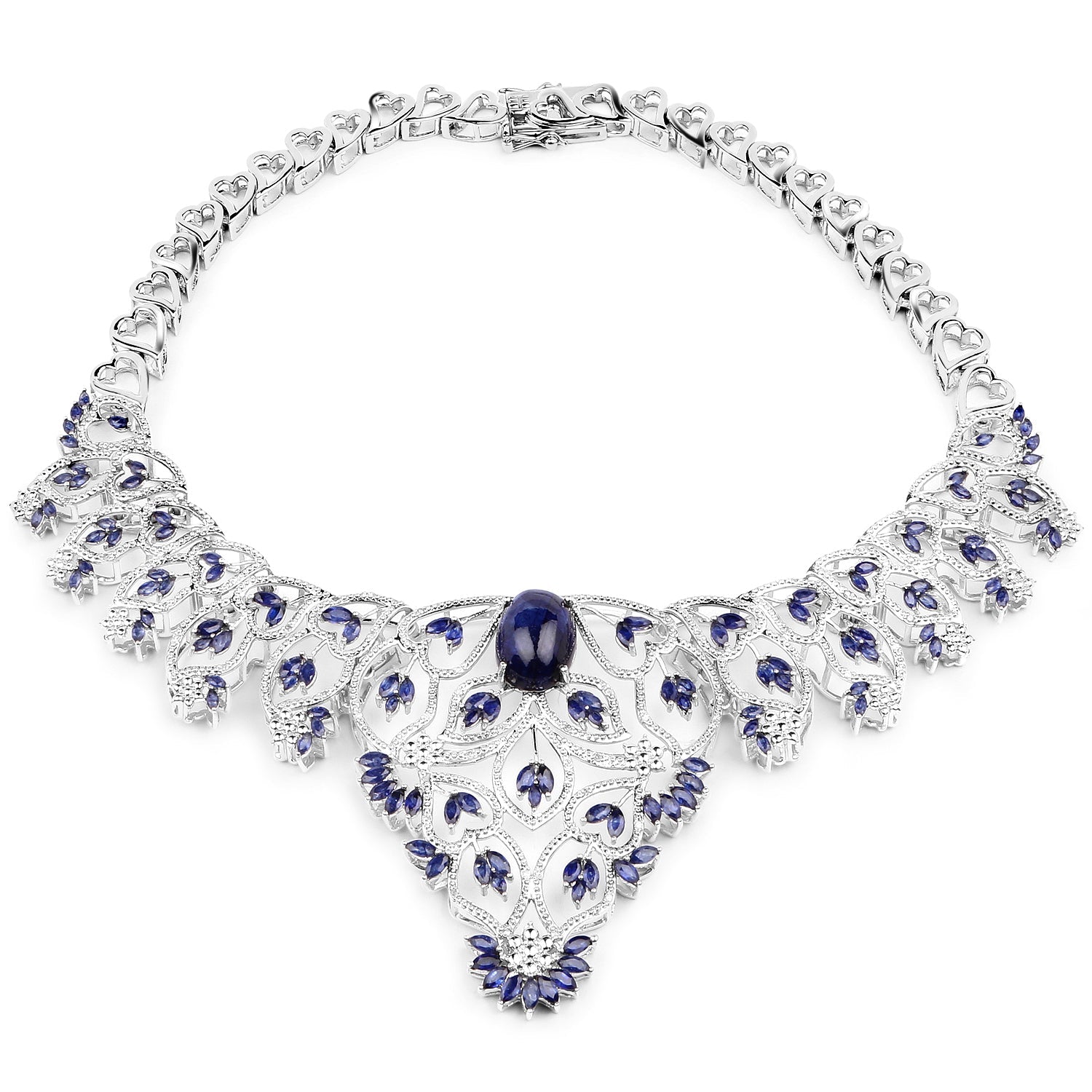 40.93 Carat Genuine Glass Filled Sapphire and White Diamond .925 Sterling Silver Necklace on sale at MyriadMart