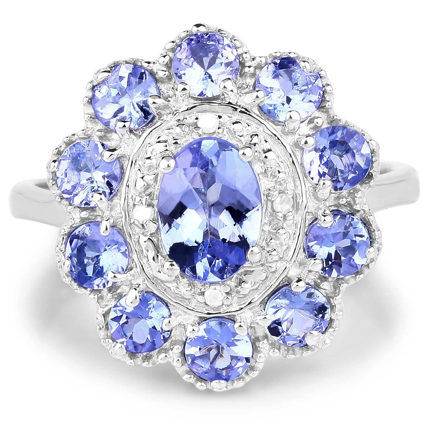 1.77 Carat Genuine Tanzanite and White Topaz .925 Sterling Silver Ring on sale at MyriadMart