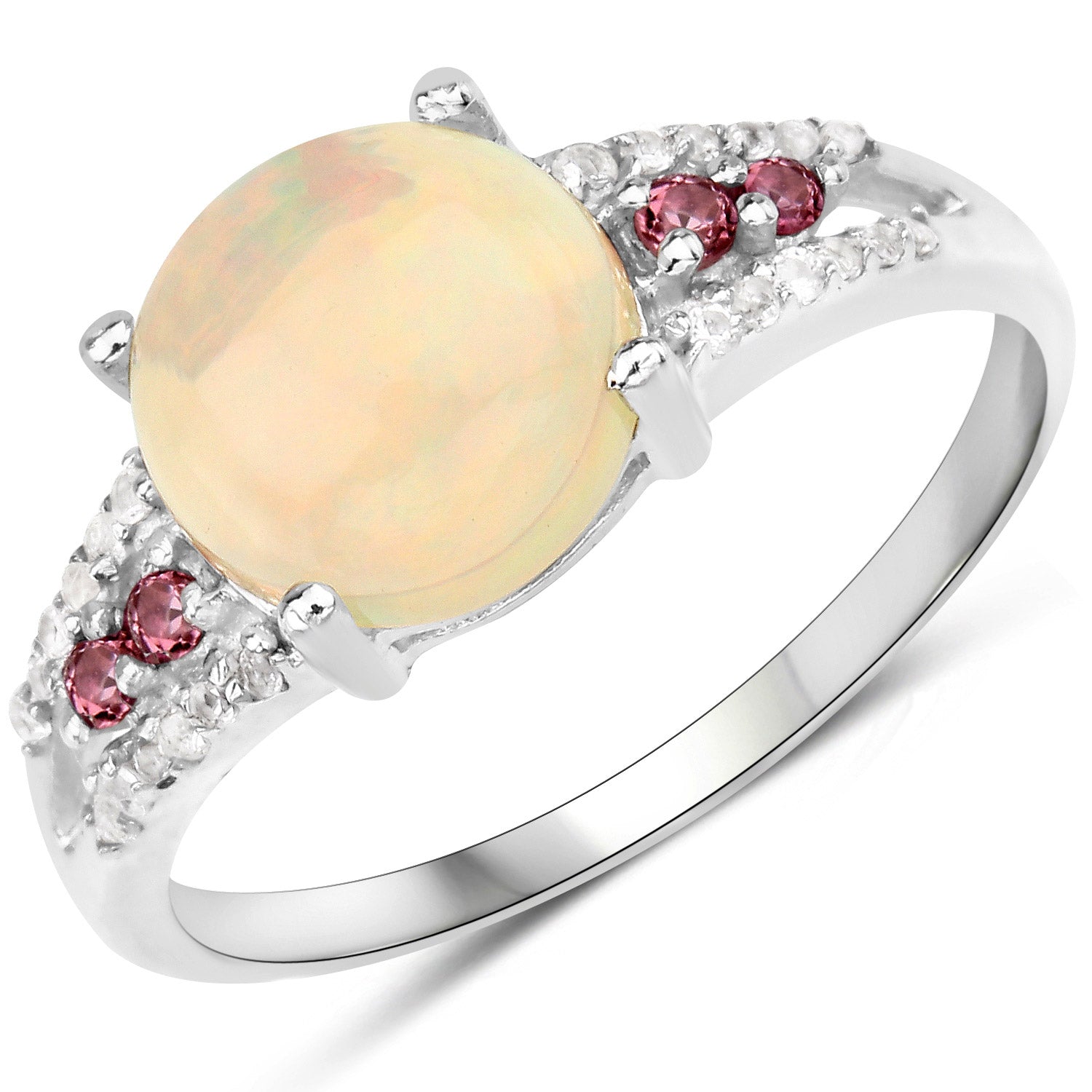 2.05 Carat Genuine Ethiopian Opal, Pink Tourmaline and White Topaz .925 Sterling Silver Ring on sale at MyriadMart