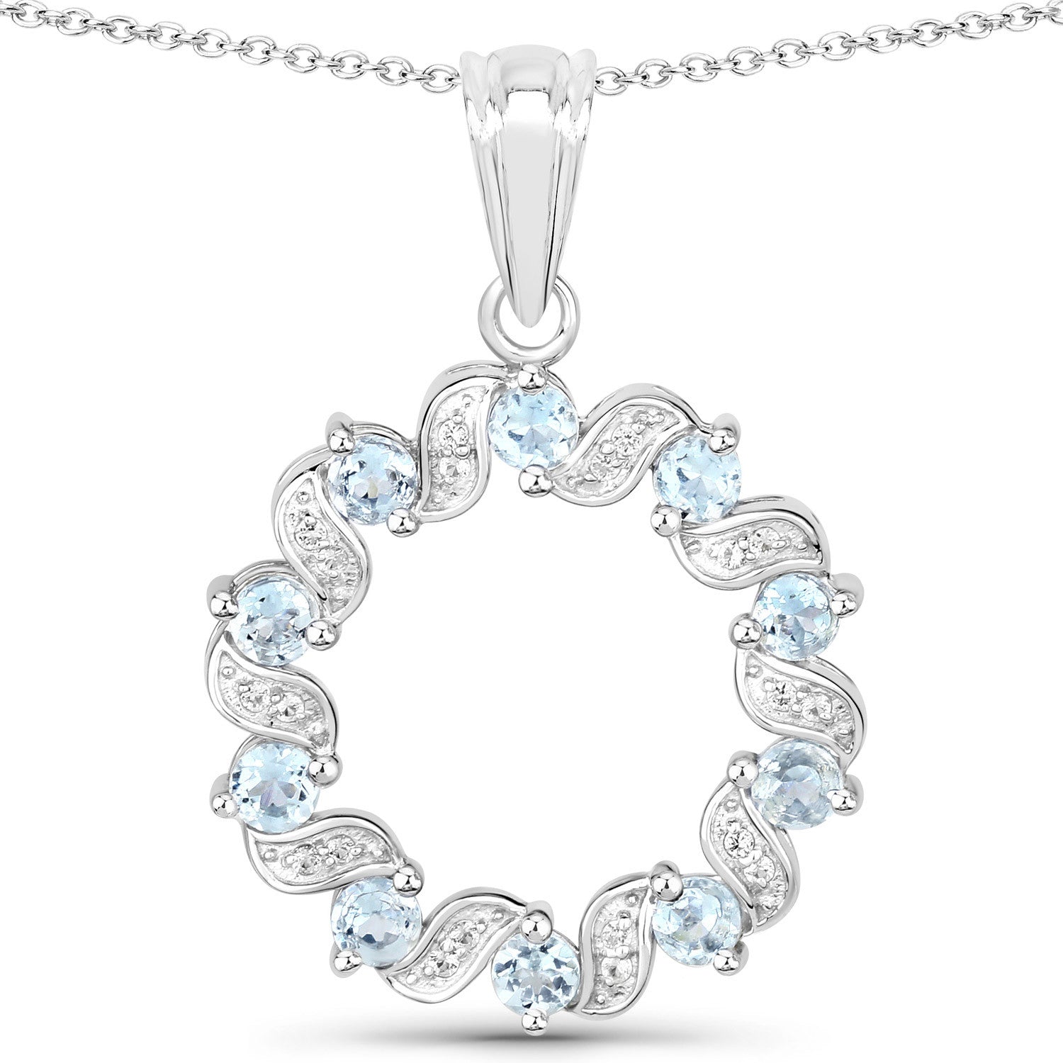 1.10 Carat Genuine Aquamarine and White Topaz .925 Sterling Silver Pendant on sale at MyriadMart