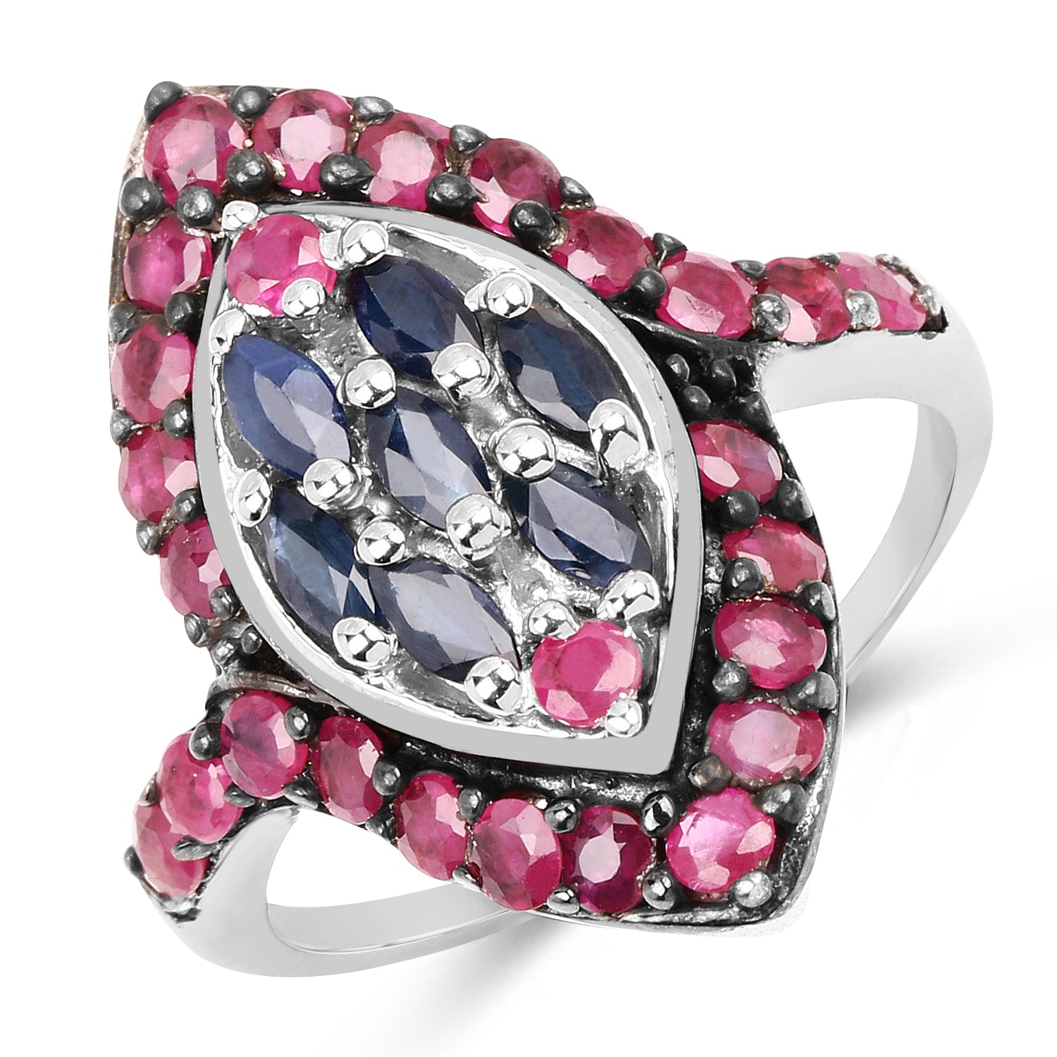 1.77 Carat Genuine Blue Sapphire and Ruby .925 Sterling Silver Ring on sale at MyriadMart