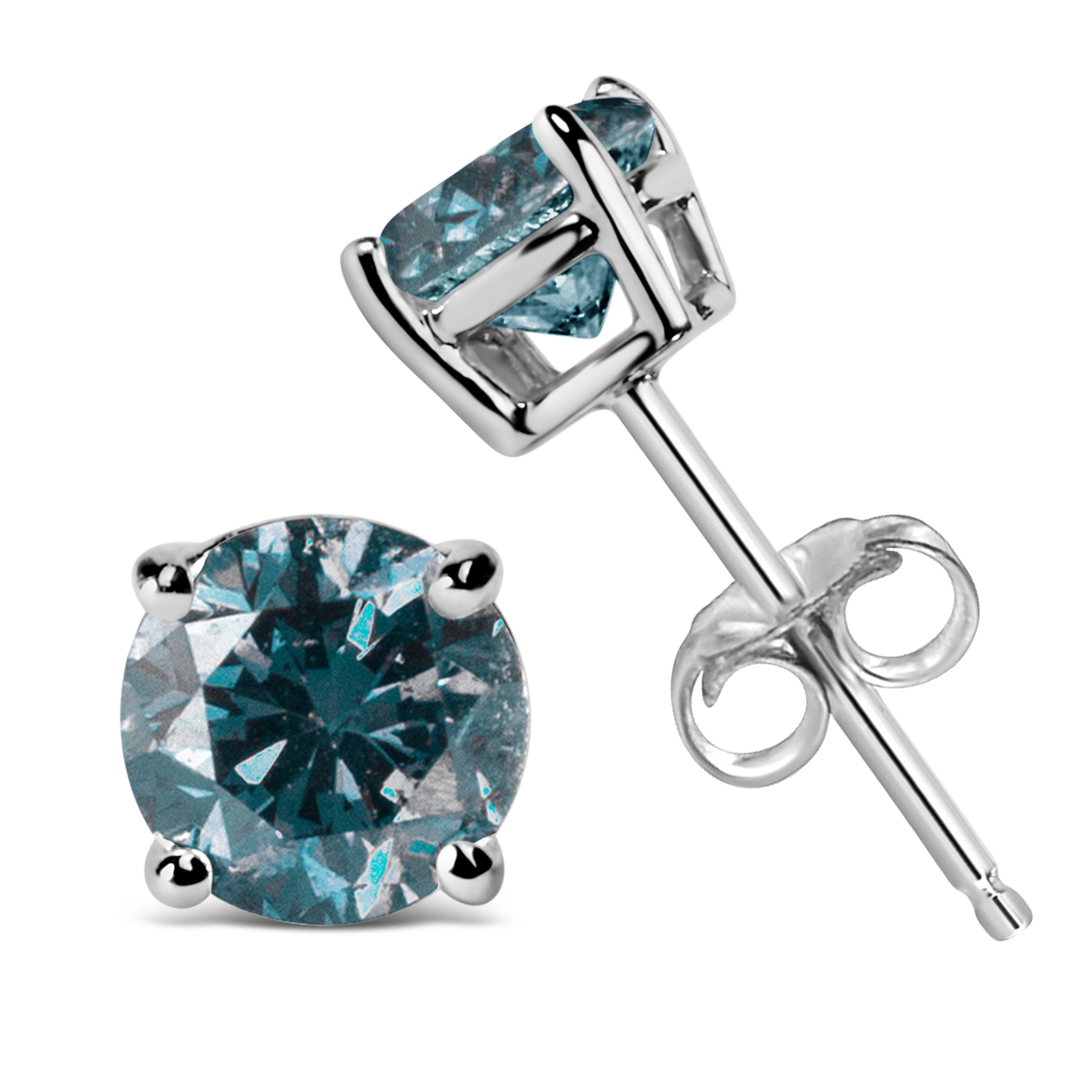 14K White Gold 1/2 Cttw Round Brilliant Cut Lab Grown Blue Diamond 4-Prong Classic Solitaire Stud Earrings Blue Color, VVS2-VS1 Clarity on sale at MyriadMart