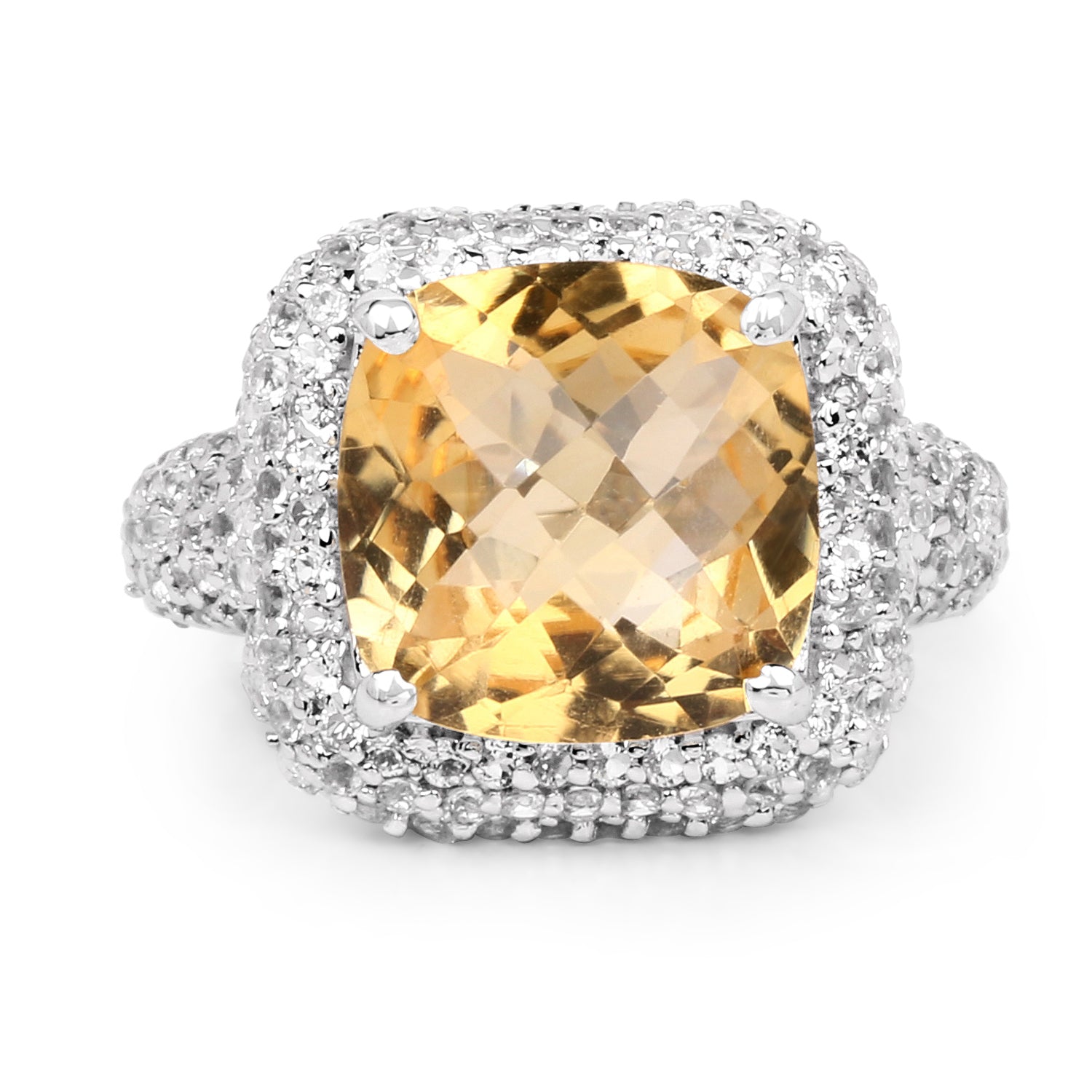 7.95 Carat Genuine Citrine and White Topaz .925 Sterling Silver Ring on sale at MyriadMart