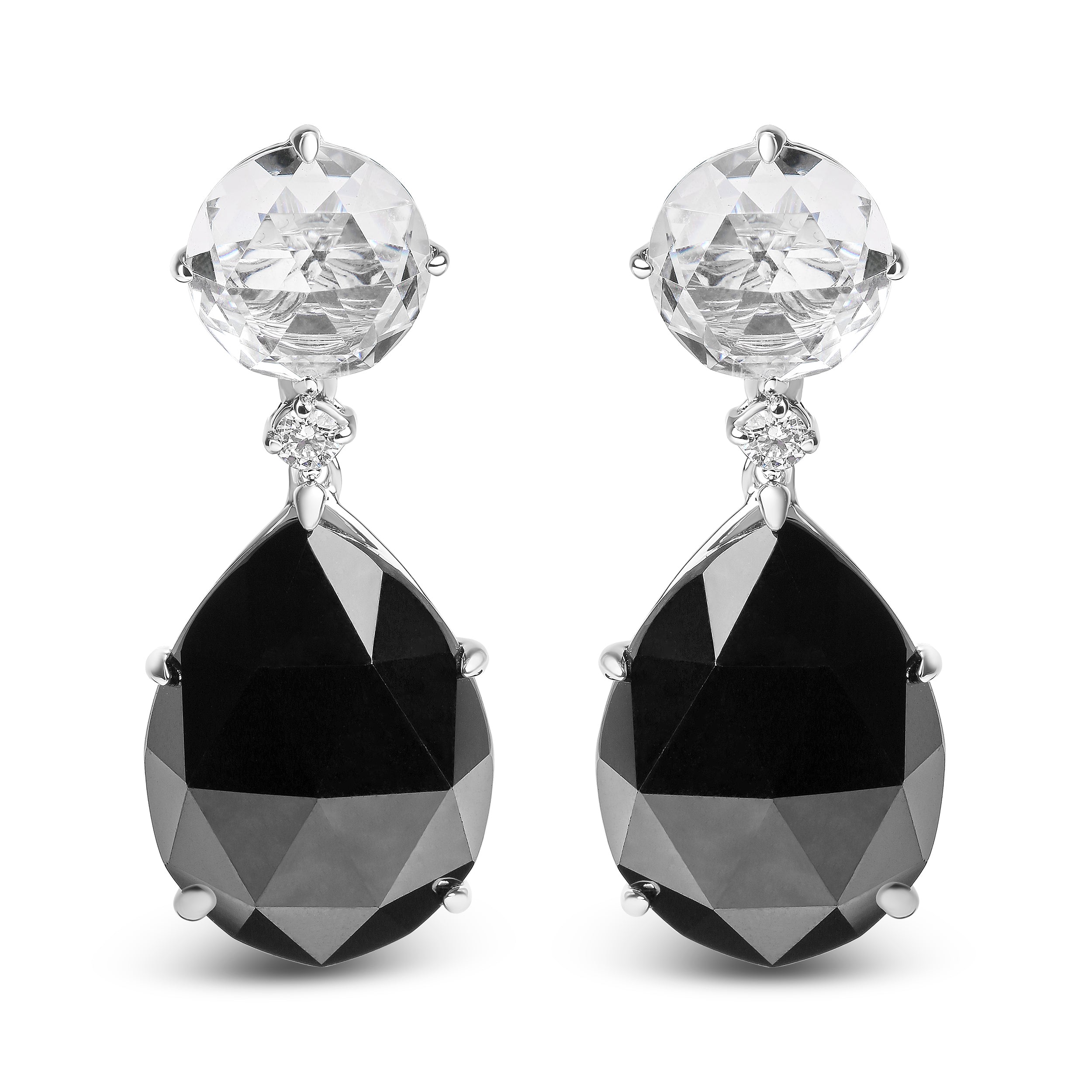 18K White Gold 1/5 Cttw Diamond with Round White Topaz and 20x15mm Pear Cut Black Onyx Gemstone Dangle Earring G-H Color, SI1-SI2 Clarity on sale at MyriadMart