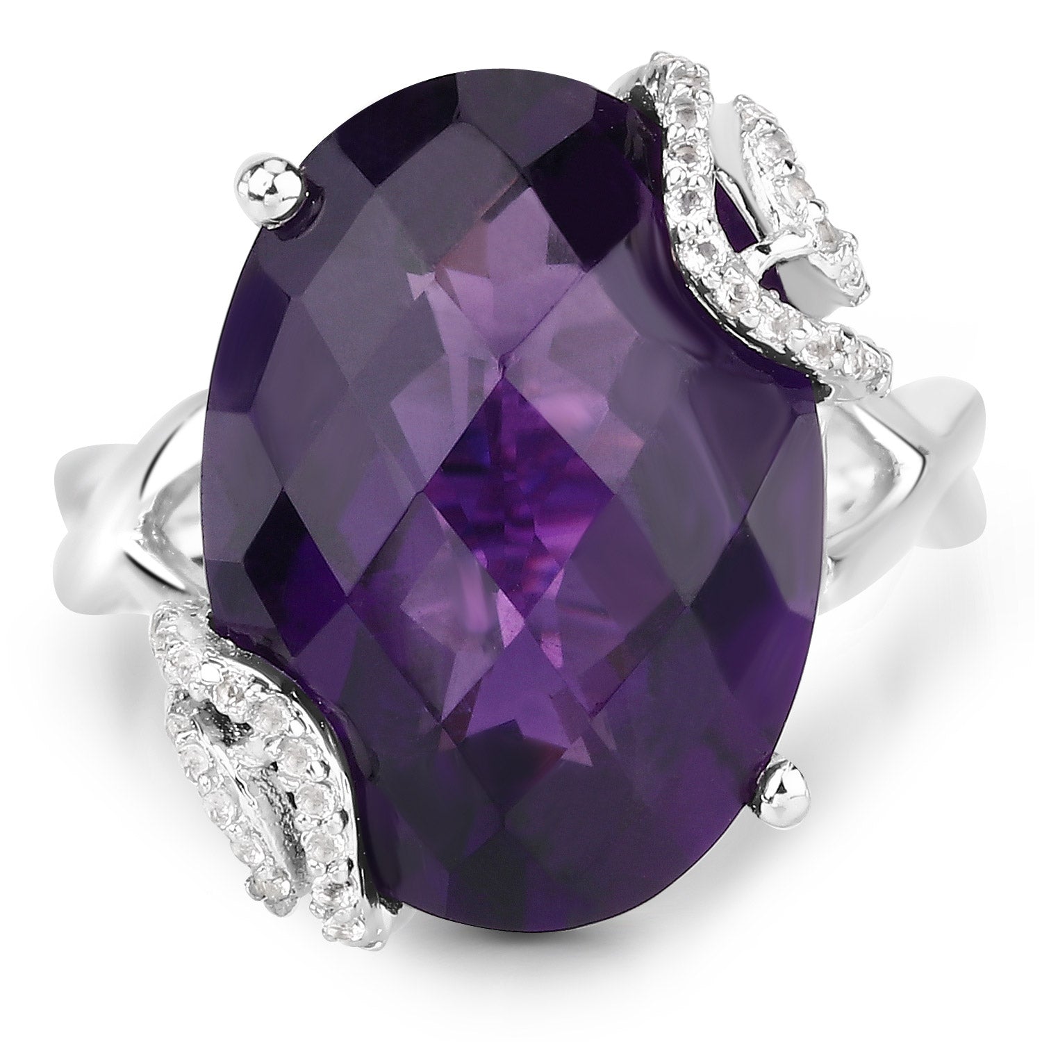 10.44 Carat Genuine Amethyst and White Topaz .925 Sterling Silver Ring on sale at MyriadMart