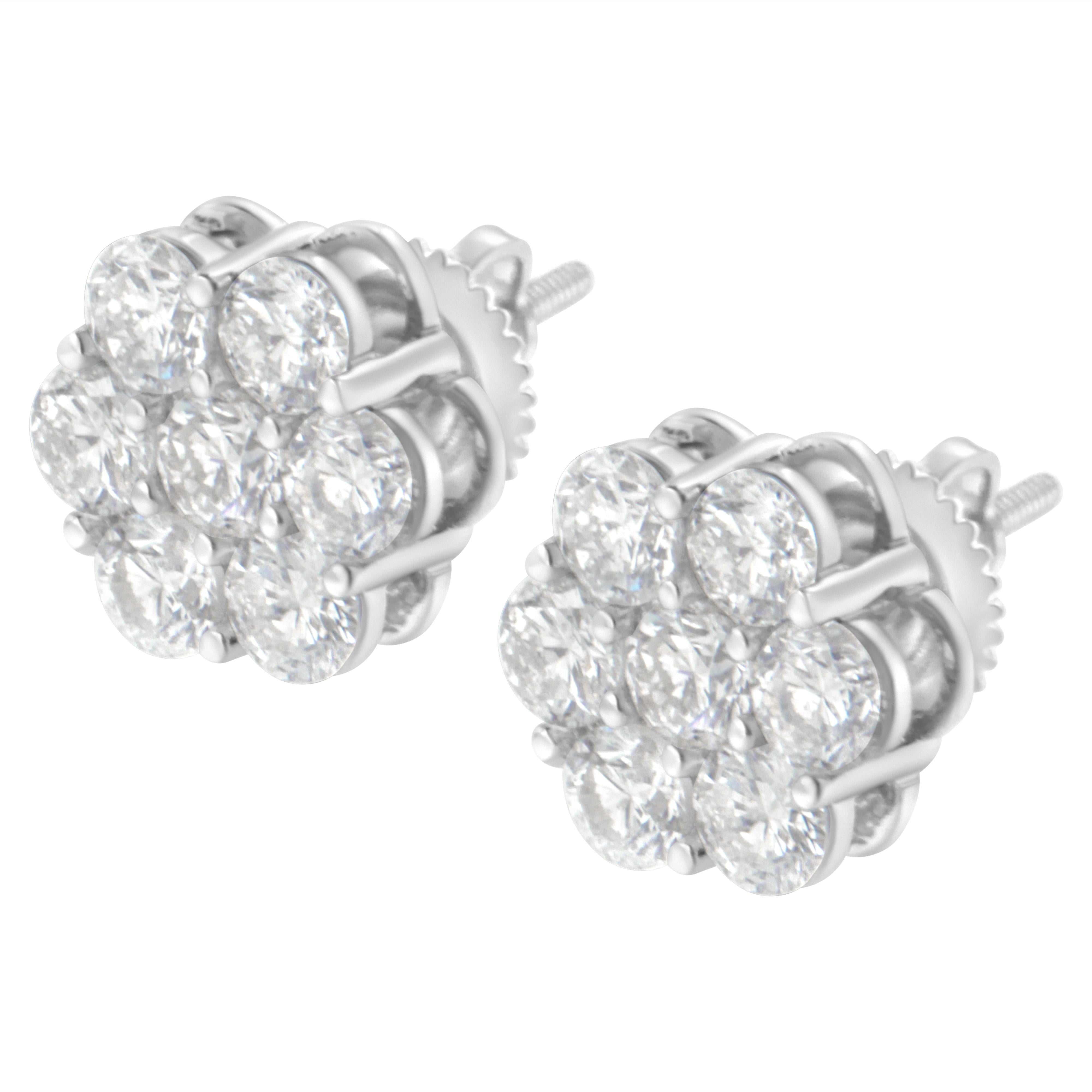 Sterling Silver 2 cttw Floral Composite 7 Stone Diamond Stud Earring I-J, I1-I2 on sale at MyriadMart