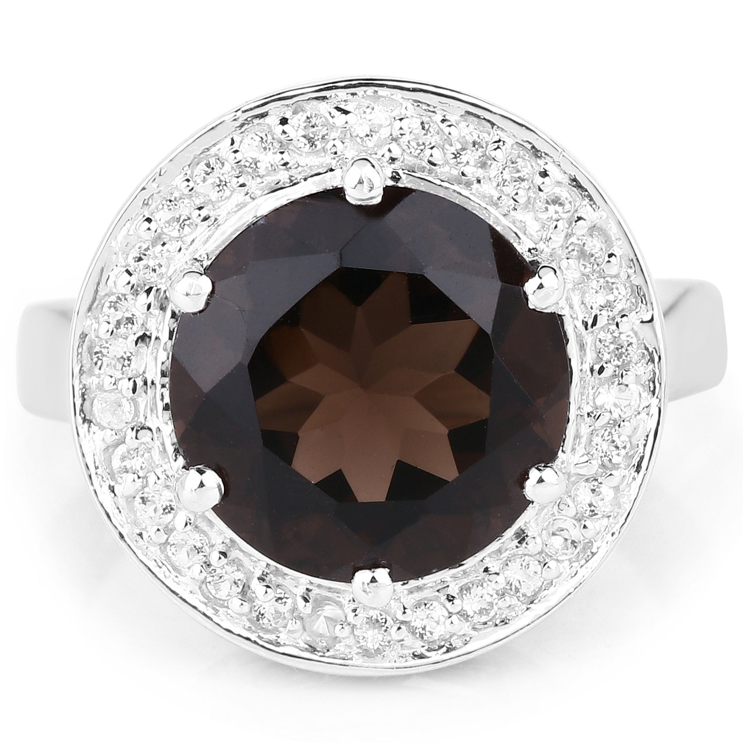 4.52 Carat Genuine Smoky Quartz and White Topaz .925 Sterling Silver Ring on sale at MyriadMart